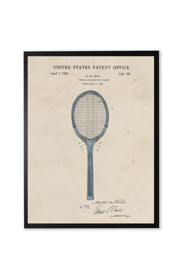 Antique Curiosities Tennis Racket Patent Framed Print