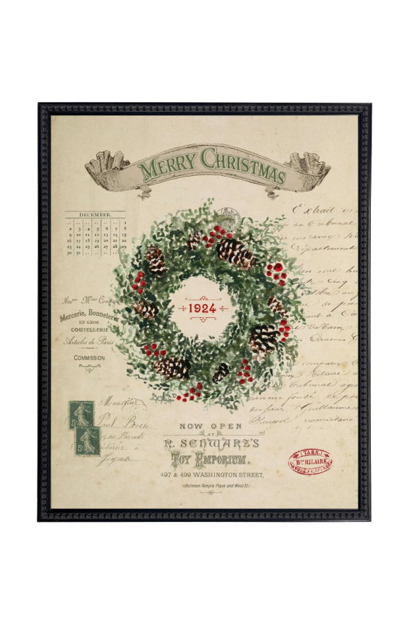 Antique Curiosities Vintage Wreath Print - Black