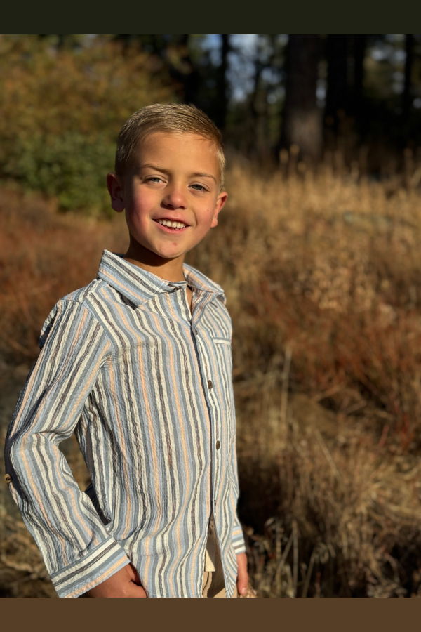 KIDS Me & Henry Atwood Woven Shirt - Blue/Peach Stripe