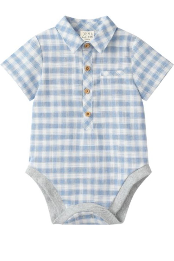 KIDS Me & Henry Helford Woven Onesie - Blue/White Plaid