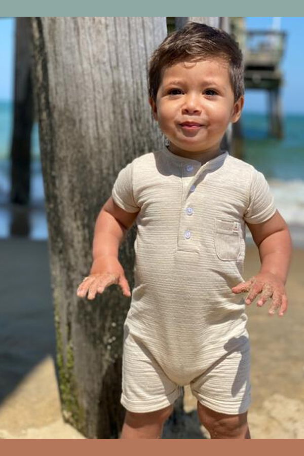KIDS Me and Henry Camborne Ribbed Henley Romper - Beige