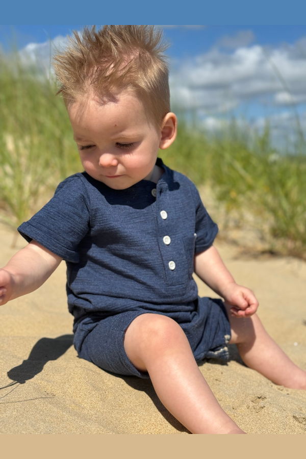 KIDS Me and Henry Camborne Ribbed Henley Romper - Navy