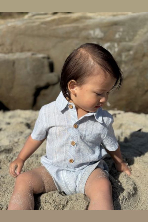 KIDS Me & Henry Textured Stripe Helford Woven Onesie - Chambray