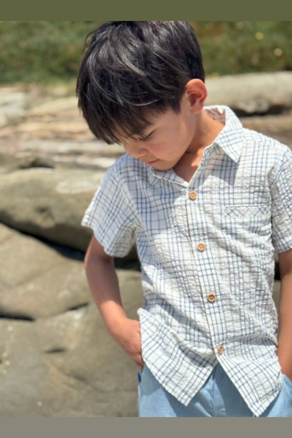 KIDS Me and Henry Plaid Newport Woven Shirt - Chambray/Cream