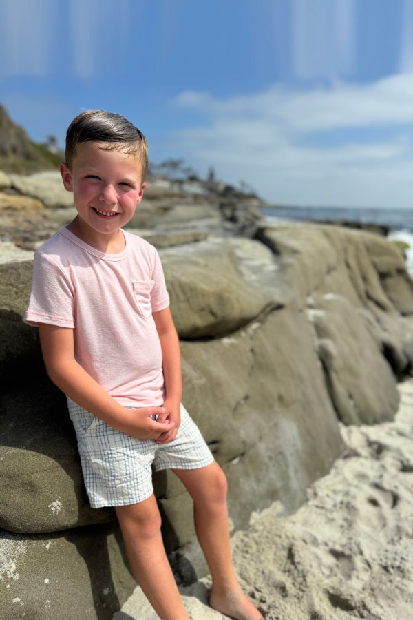 KIDS Me and Henry Crew Plaid Woven Shorts - Chambray/Cream
