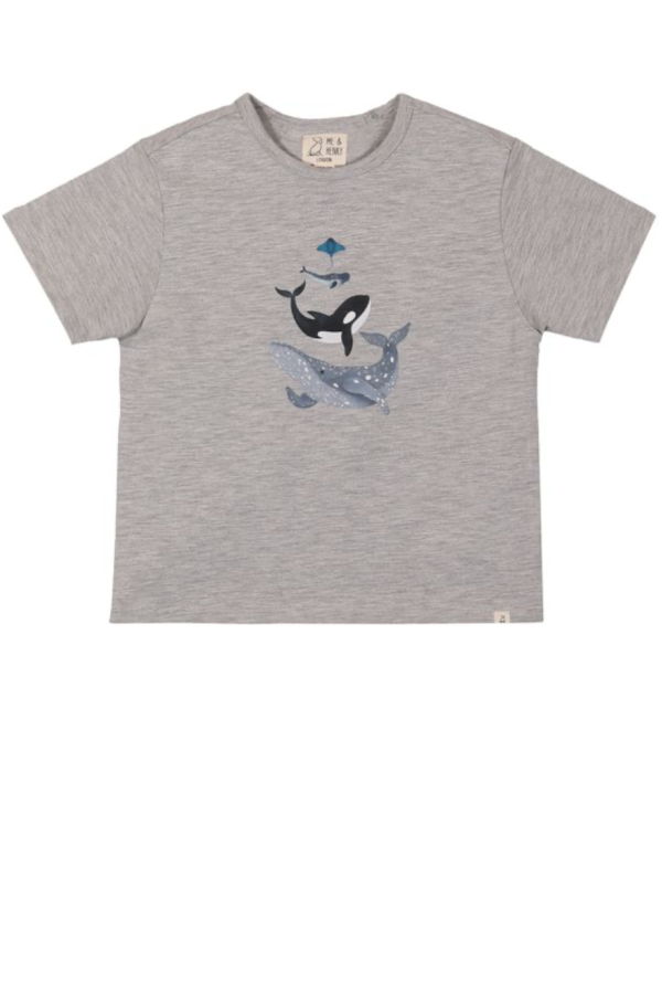 KIDS Me & Henry Falmouth Whales Printed Tee - Grey Marl