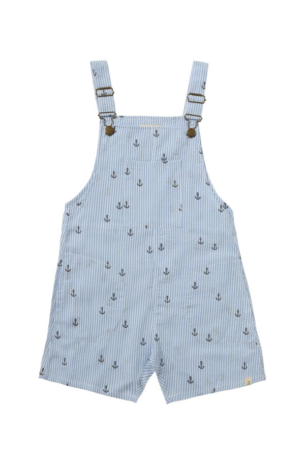 KIDS Me & Henry Galleon Anchor Print Seersucker Woven Buckled Overalls