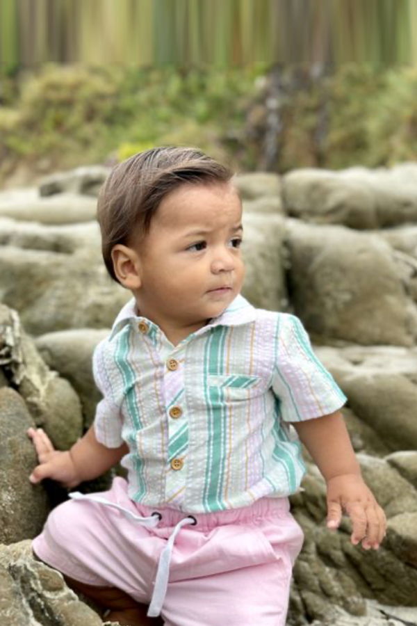 KIDS Me & Henry Helford Stripe Woven Onesie