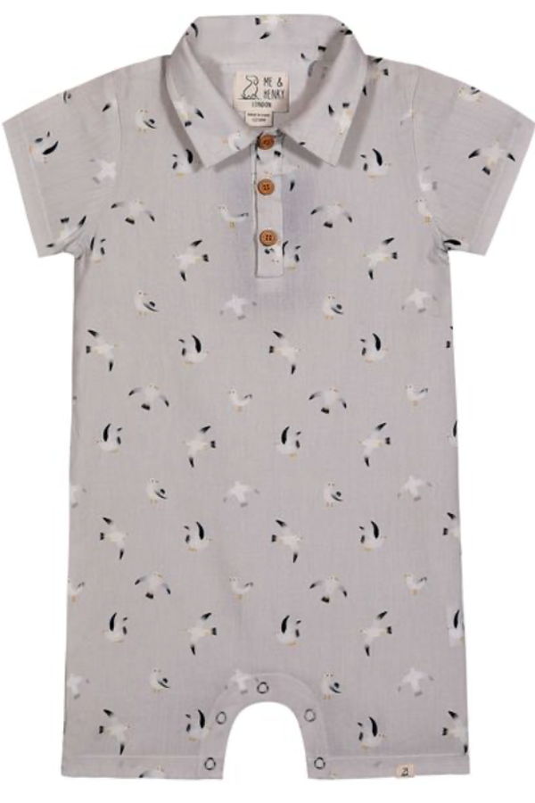 KIDS Me & Henry Molokai Seagulls Printed Woven Romper - Grey