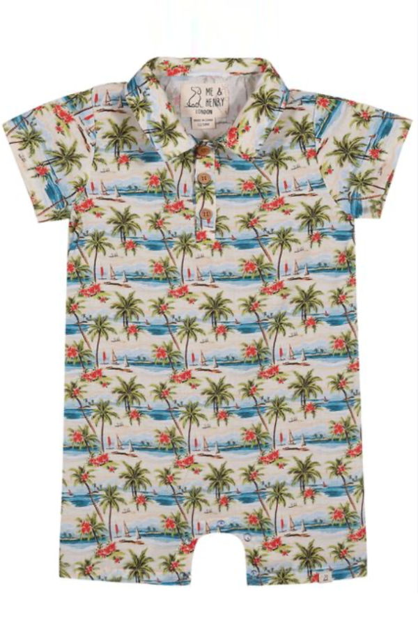 KIDS Me & Henry Molokai Hawaiian Island Printed Woven Romper