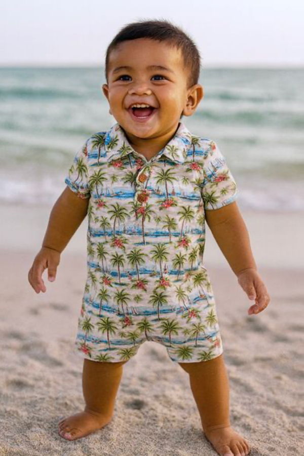 KIDS Me & Henry Molokai Hawaiian Island Printed Woven Romper