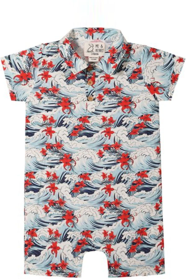 KIDS Me & Henry Molokai Hawaiian Waves Printed Woven Romper