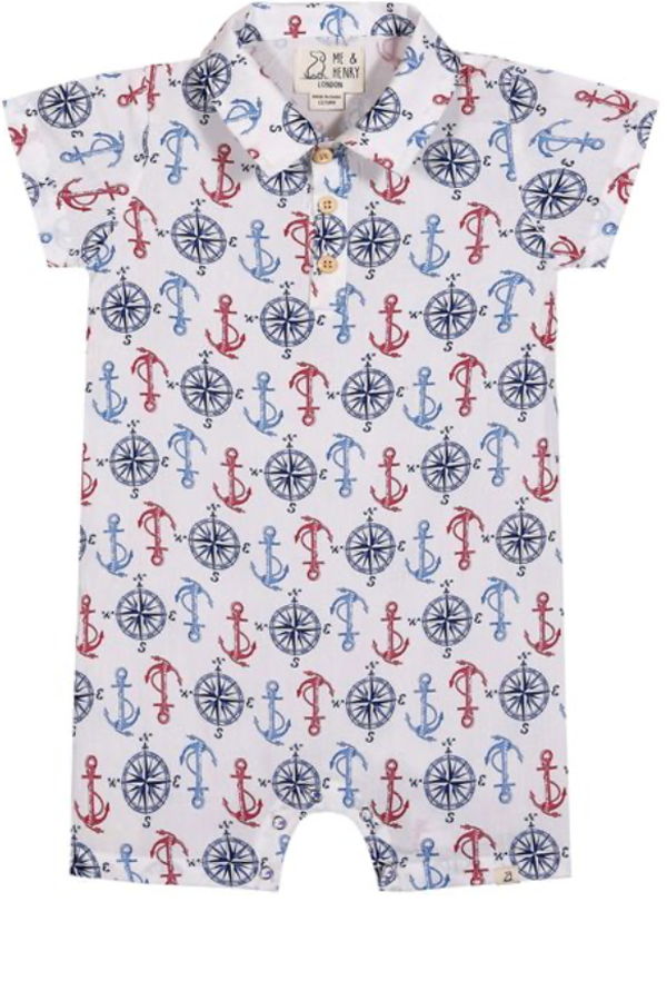 KIDS Me & Henry Molokai Anchors Printed Woven Romper