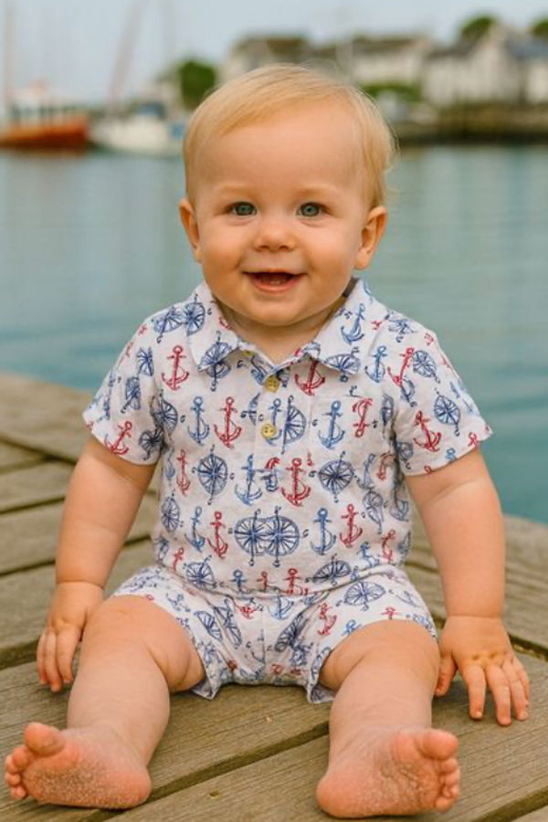 KIDS Me & Henry Molokai Anchors Printed Woven Romper