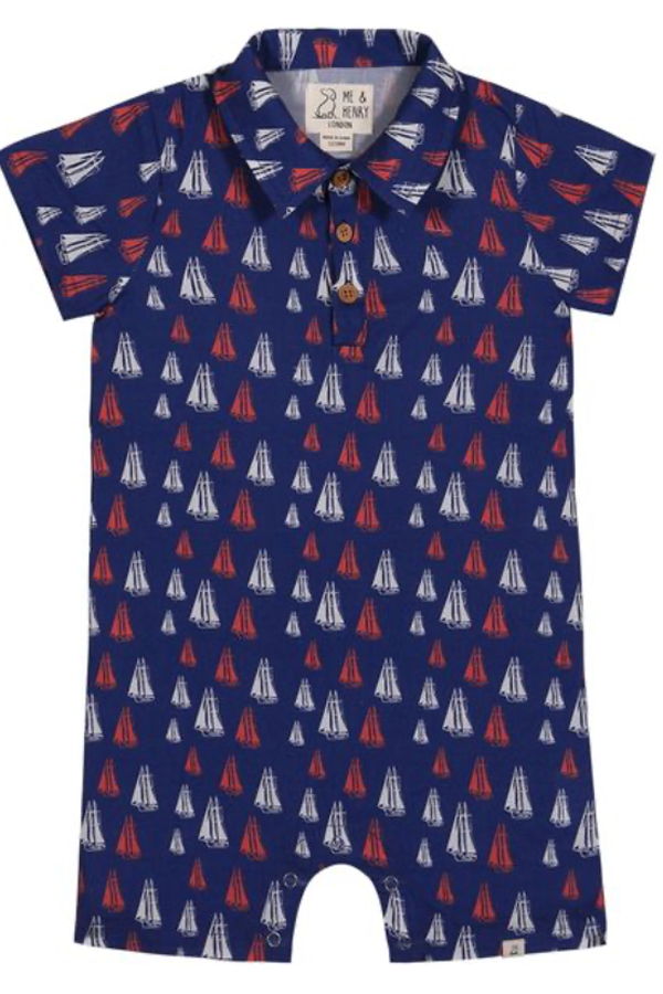 KIDS Me & Henry Molokai Sailboats Printed Woven Romper