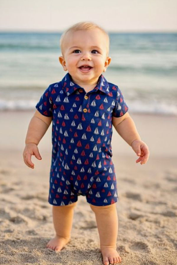 KIDS Me & Henry Molokai Sailboats Printed Woven Romper