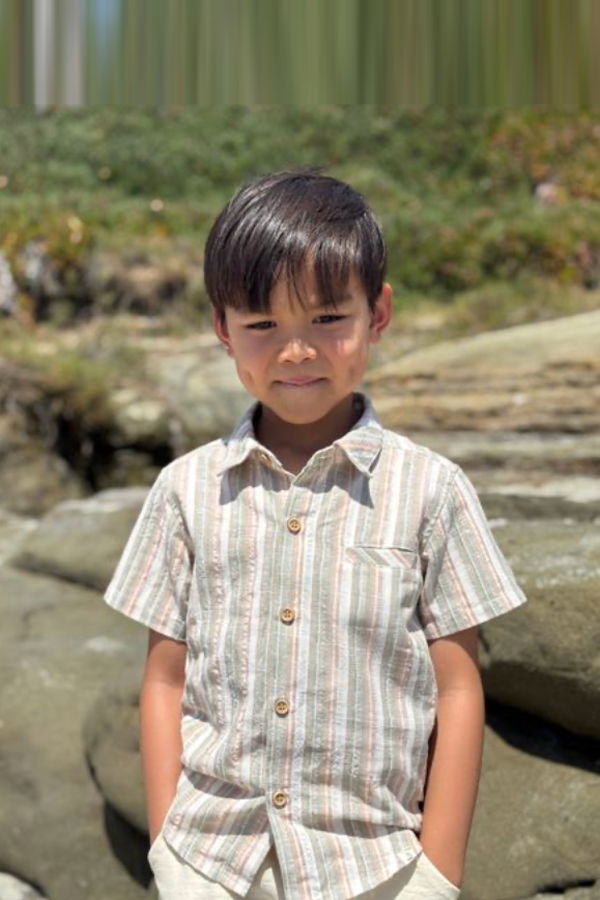 KIDS Me and Henry Stripe Newport Woven Shirt - Peach Multi