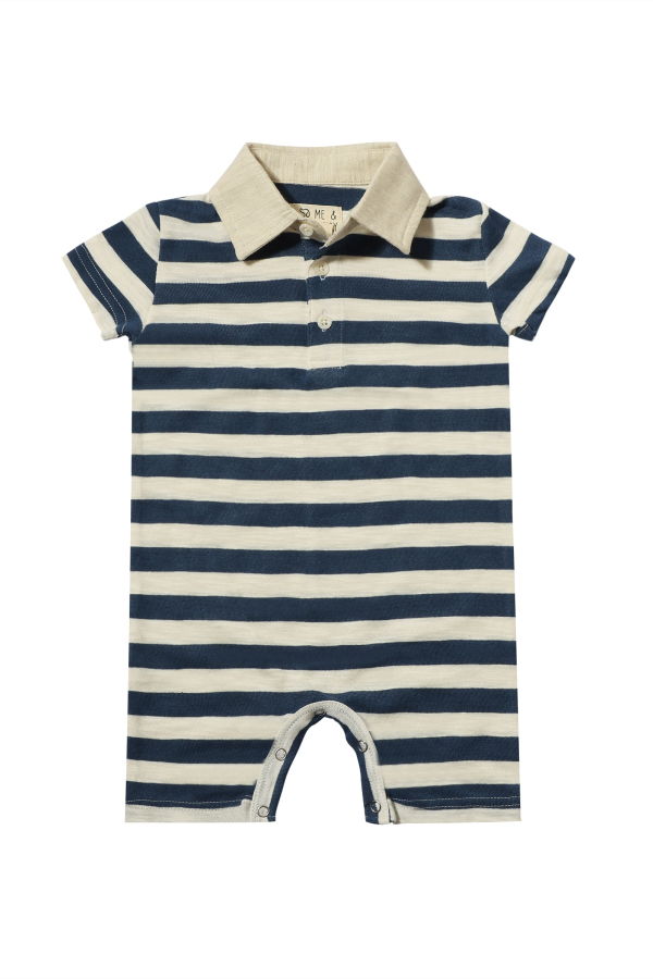 KIDS Me & Henry Saltash Stripe Polo Romper - Navy/White