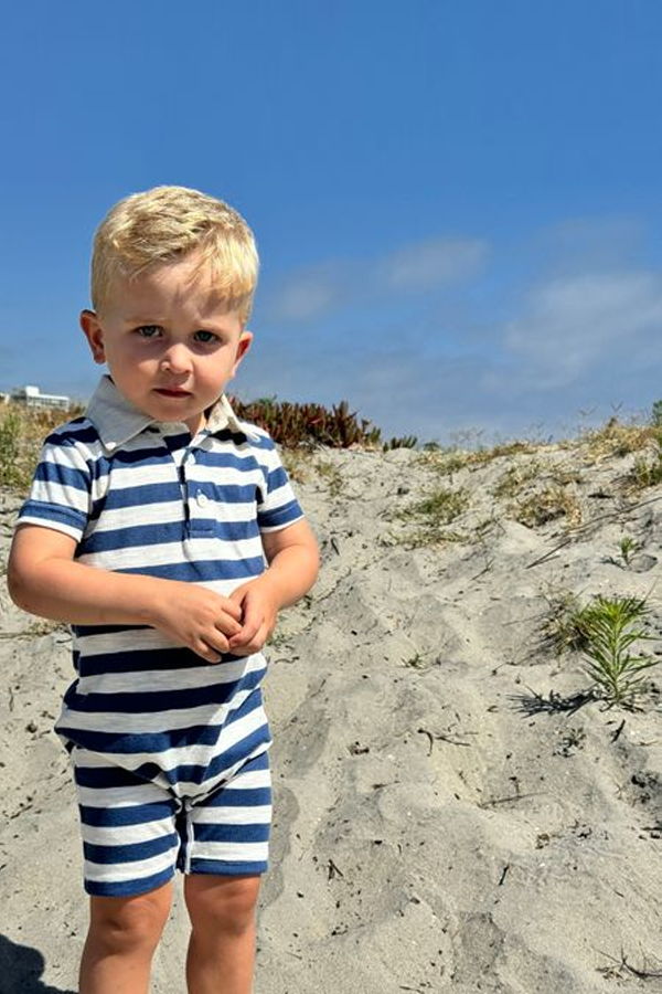 KIDS Me & Henry Saltash Stripe Polo Romper - Navy/White