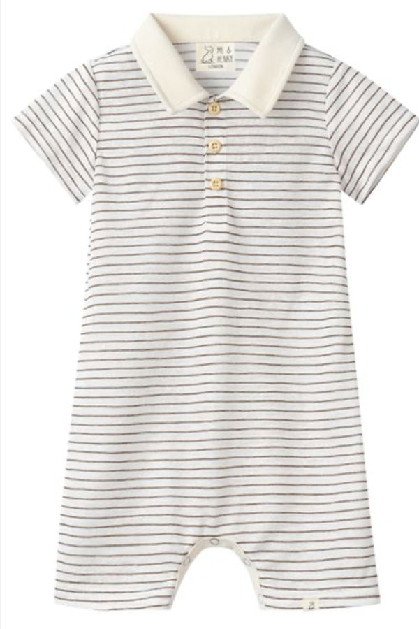 KIDS Me & Henry Saltash Thin Stripe Polo Romper - Beige