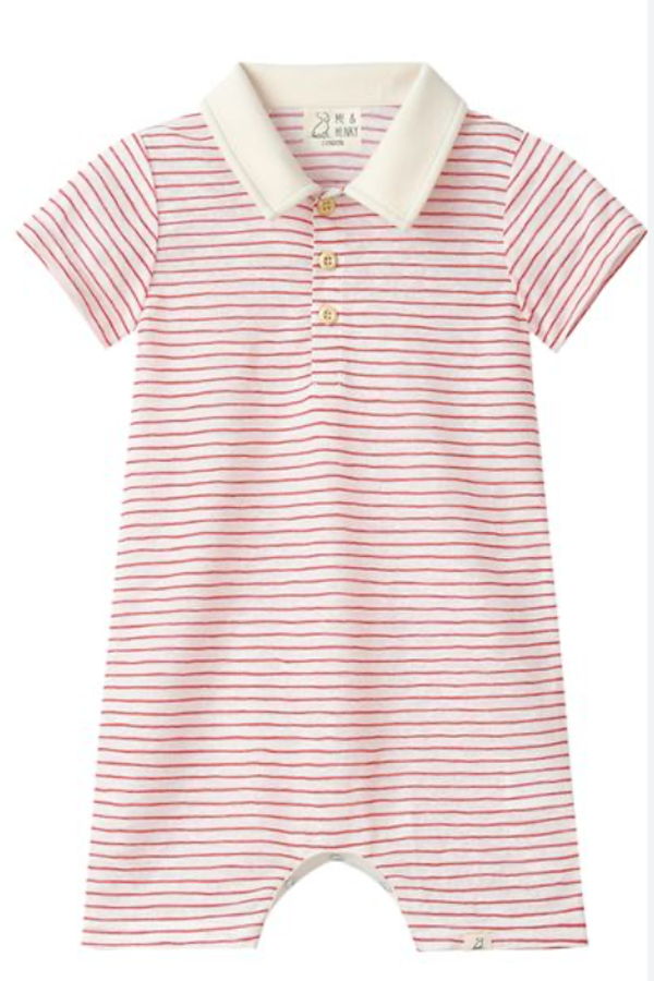 KIDS Me & Henry Saltash Thin Stripe Polo Romper - Red
