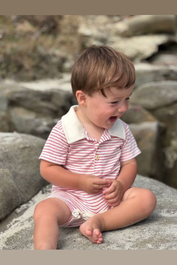 KIDS Me & Henry Saltash Thin Stripe Polo Romper - Red