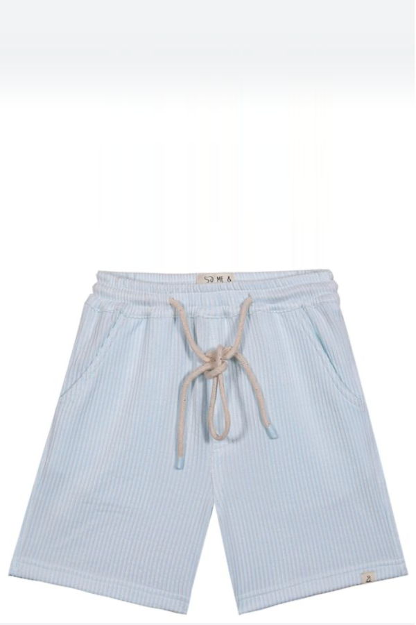 KIDS Me and Henry Splish Wide Stripe Jersey Knit Shorts - Blue/White