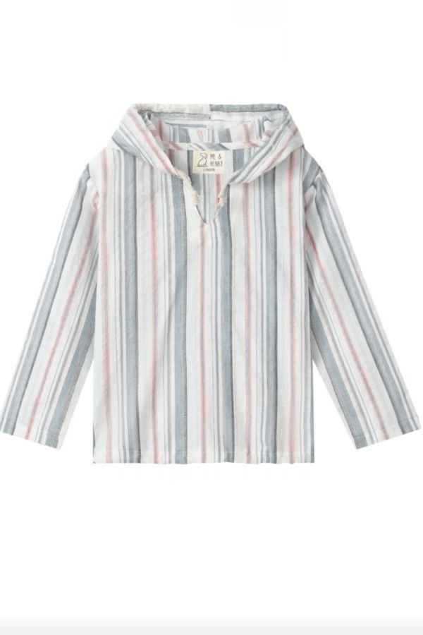KIDS Me and Henry St Ives Stripe Hooded Woven Top - Chambray/Neon