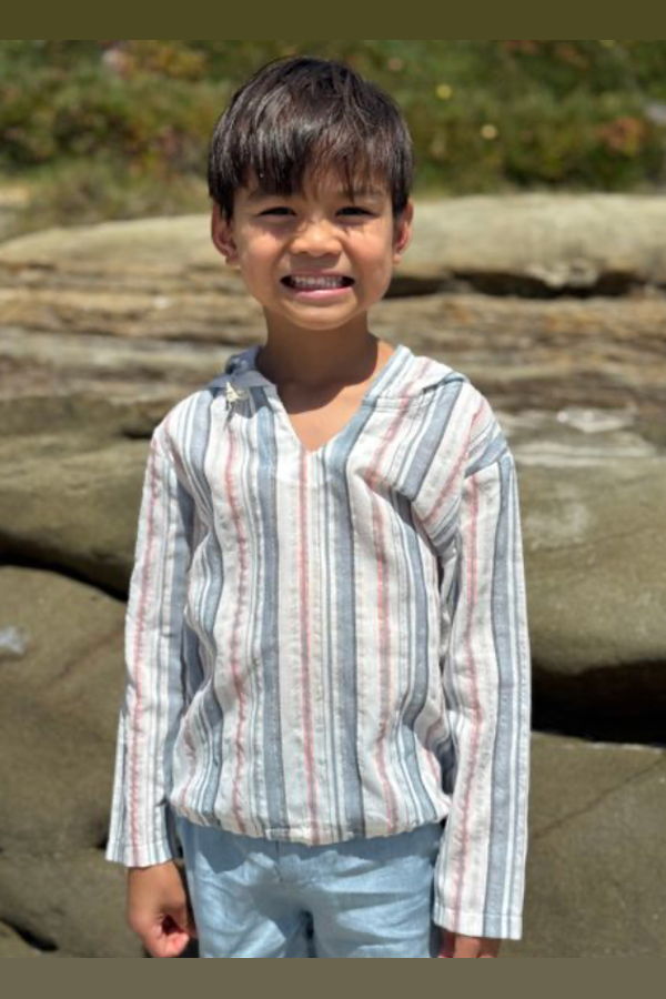 KIDS Me and Henry St Ives Stripe Hooded Woven Top - Chambray/Neon