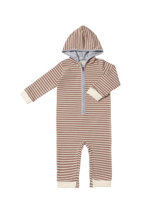 KIDS Me & Henry Stefano Stripe Hooded Romper - Beige/White