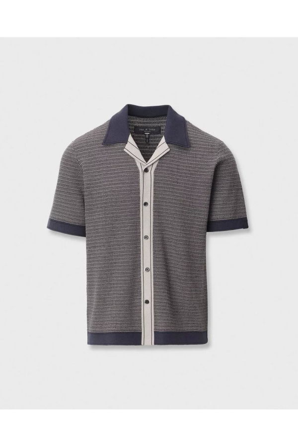 Rag & Bone Harvey Contrast-Trim Knit Camp Shirt - Navy