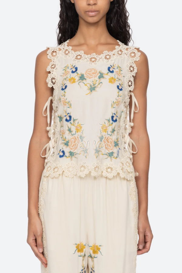 Sea NY Adonna Embroidered Sleeveless Top - Cream