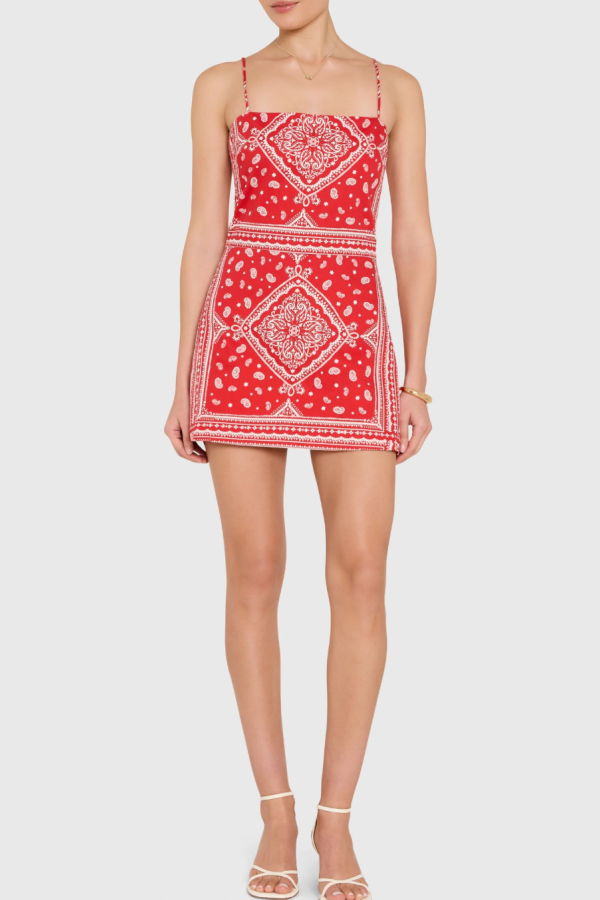 Amanda Uprichard Avani Skort Romper - Red Montana Print