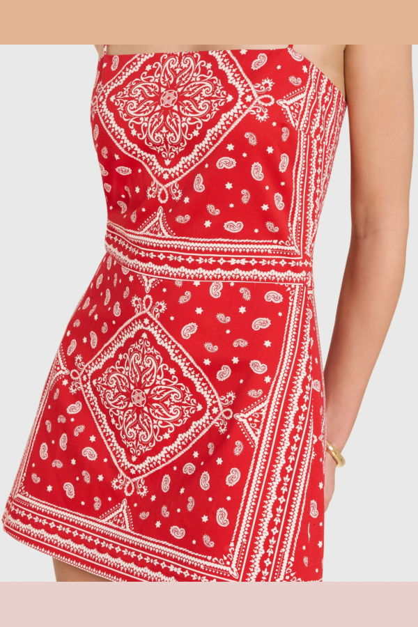 Amanda Uprichard Avani Skort Romper - Red Montana Print