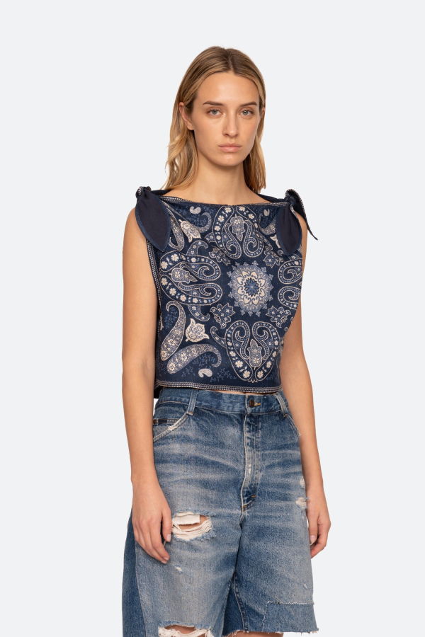 Sea NY Emelina Print Top - Navy