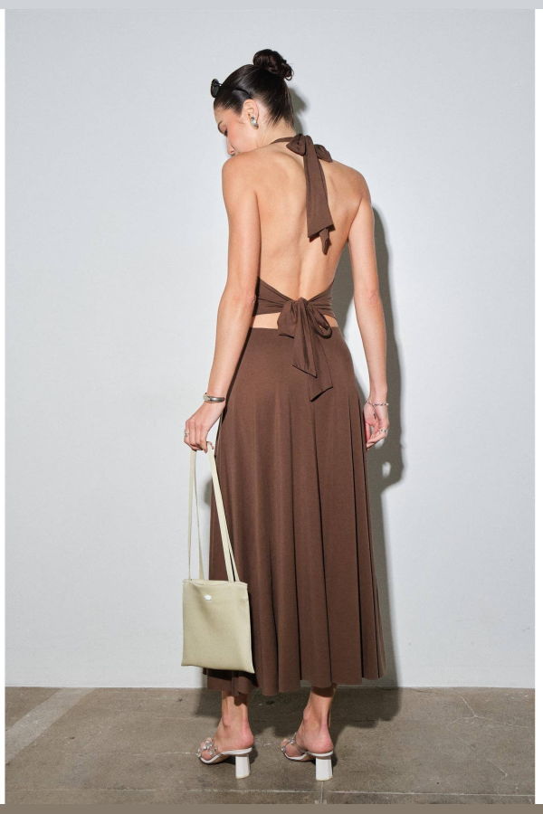 Loucia Mila Jersey Plunge Halter Maxi Dress