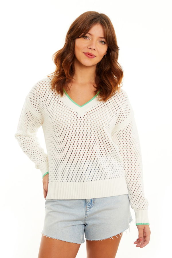 &Isla Thalia Mesh V-Neck Top