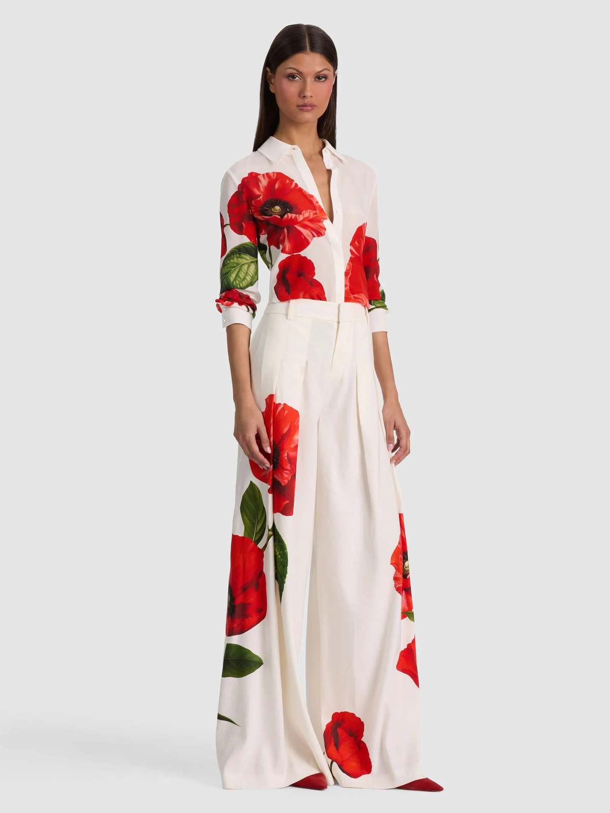 Alice + Olivia Blaire Linen Pleated Pant - Summer Poppy - Image 1 of 3
