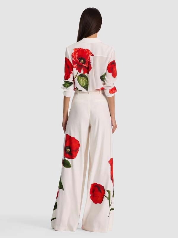 Alice + Olivia Blaire Linen Pleated Pant - Summer Poppy