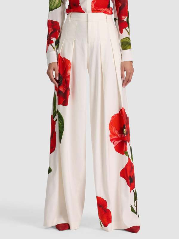 Alice + Olivia Blaire Linen Pleated Pant - Summer Poppy