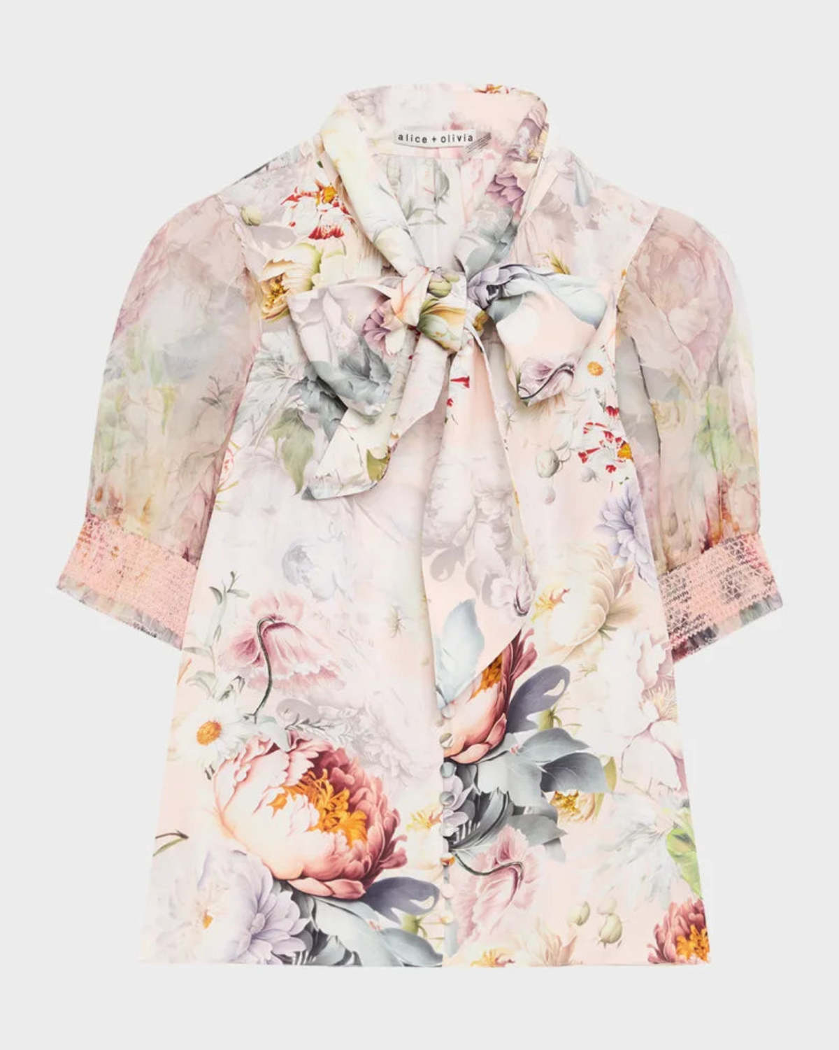 Alice + Olivia Brentley Tie Neck Puff Sleeve Blouse - Image 1 of 3
