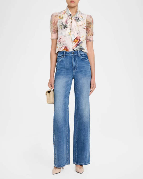 Alice + Olivia Brentley Tie Neck Puff Sleeve Blouse