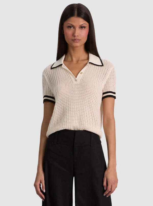 Alice + Olivia Polo Top - Soft White Black Alice + Olivia Polo Top - Soft White Black