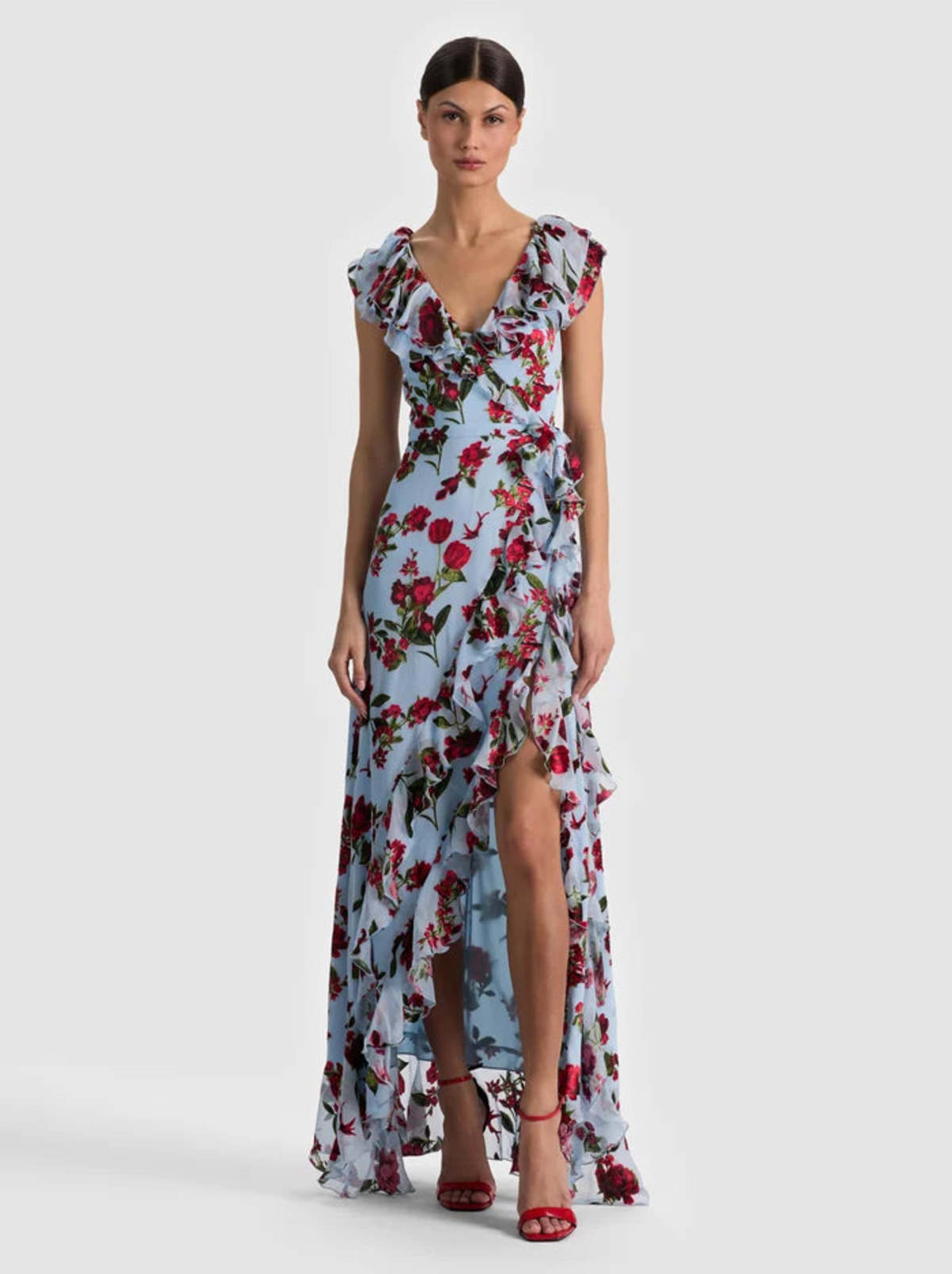 Alice + Olivia Tara Ruffle Slip Dress - American Beauty Carolina Blue - Image 1 of 1