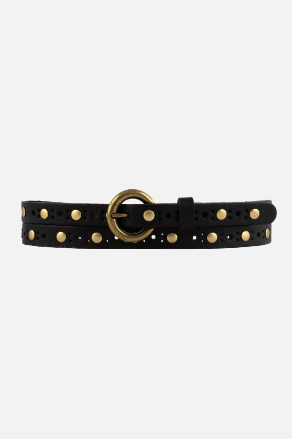 Amsterdam Heritage Chloe Vintage Studded Skinny Belt - Black