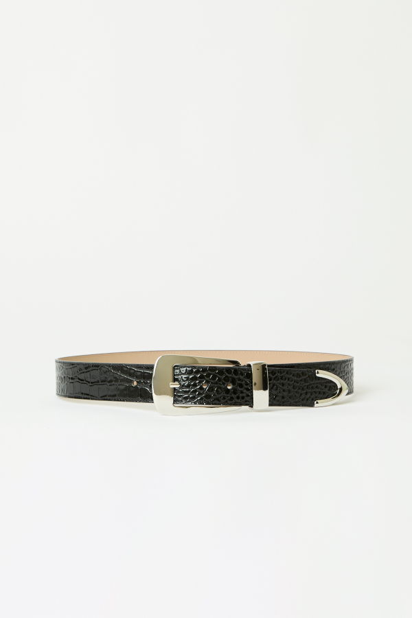 B-LOW THE BELT Arden Croco Belt - Black Silver