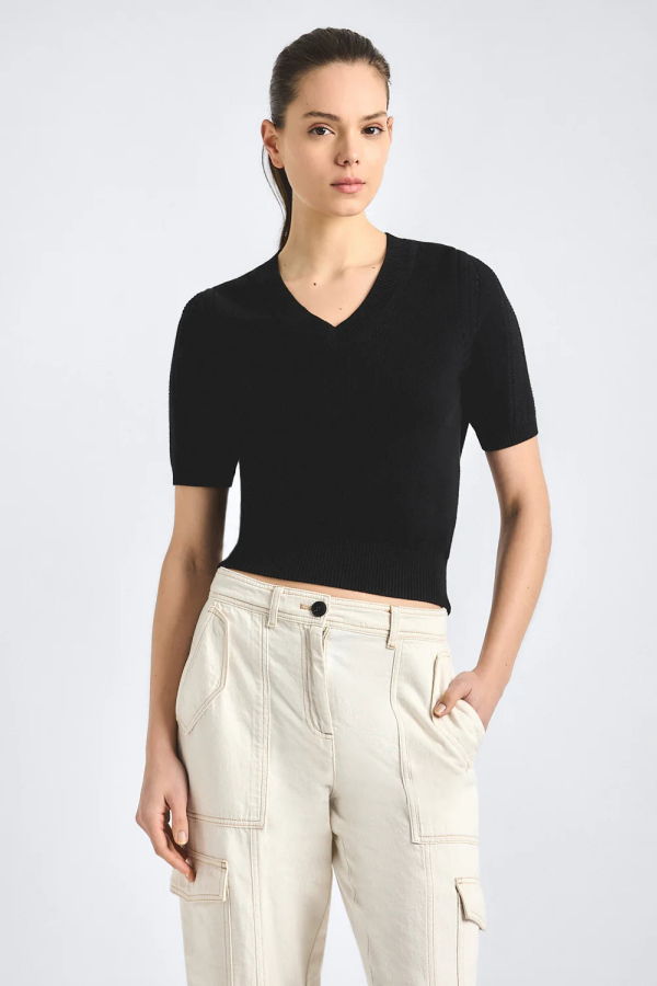 Derek Lam Serenea Pointelle Sweater Top - Black