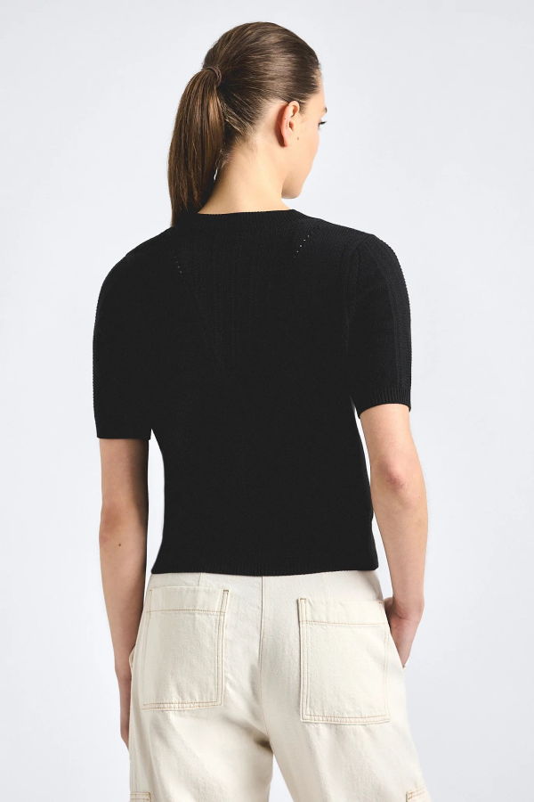 Derek Lam Serenea Pointelle Sweater Top - Black