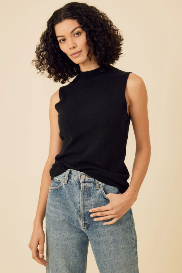 ONE GREY DAY Amari Cashmere Tank - Black/Heather Grey
