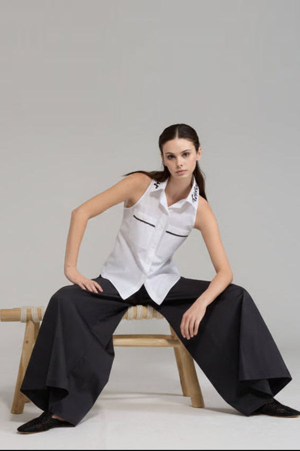 Tricot Chic Monaco Contrast Sleeveless Shirt - White